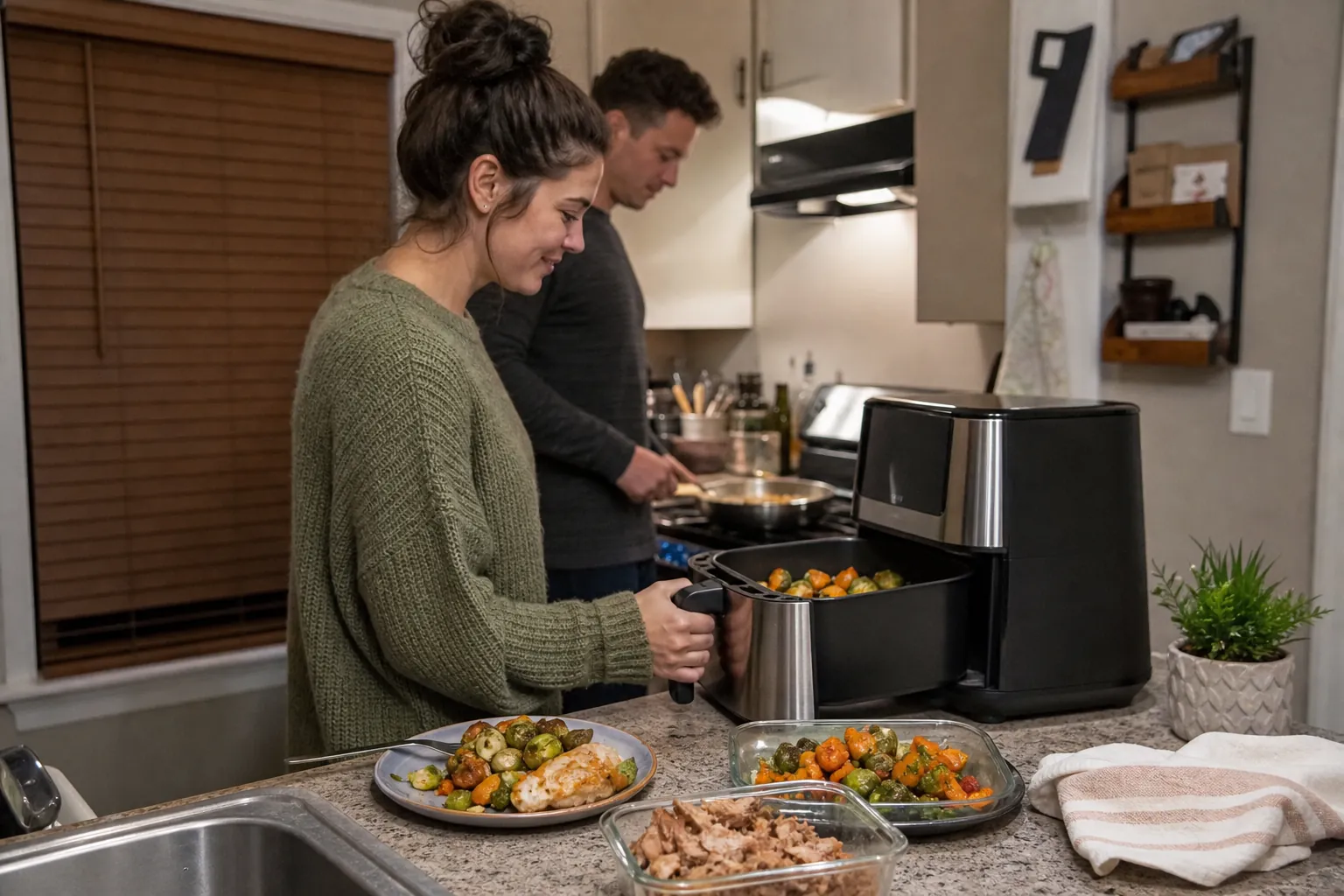 Real-life scene illustrating best air fryers for fast weeknight dinners and easy cleanup.