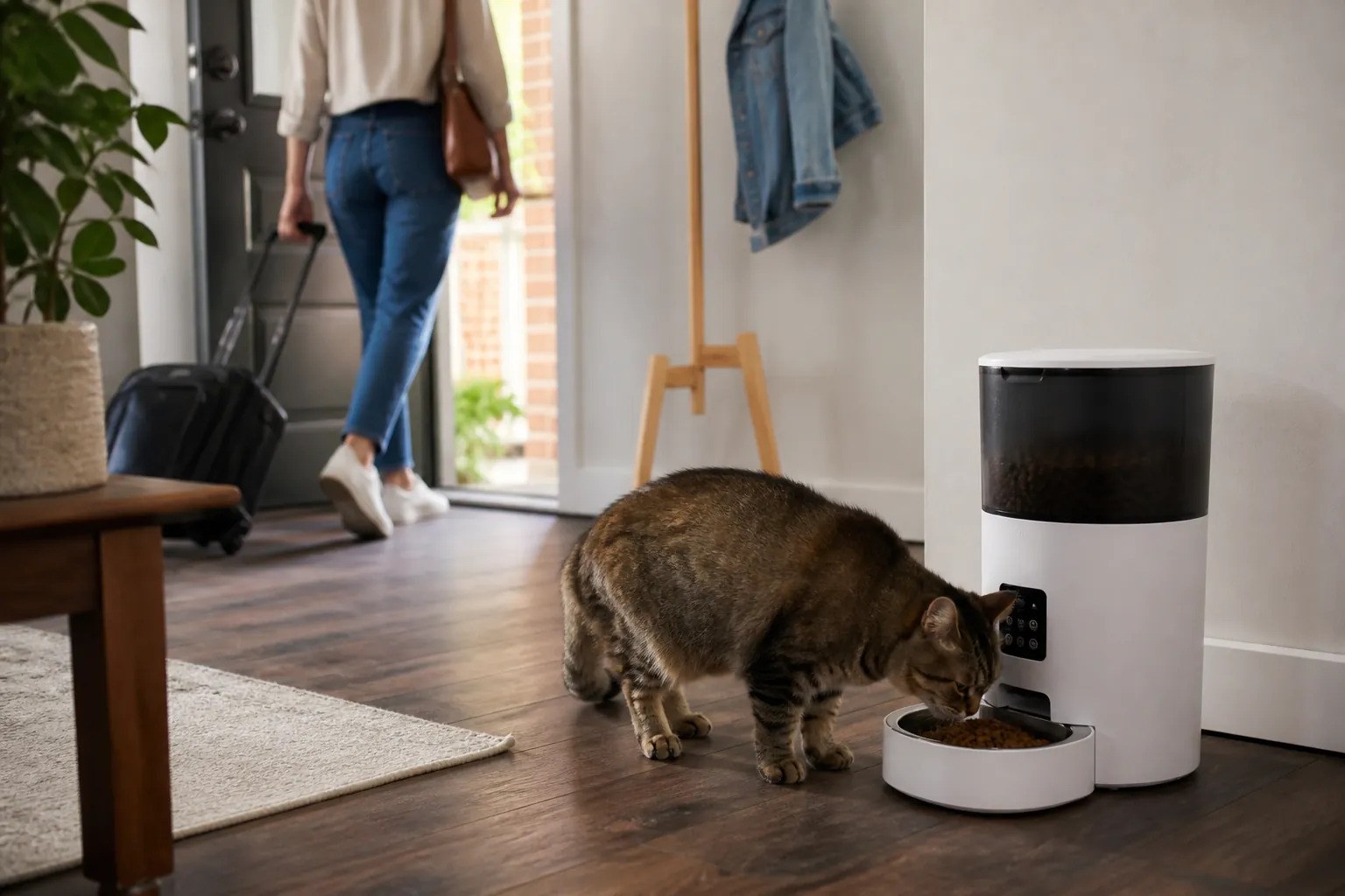 Real-life scene illustrating best automatic feeders for consistent meal routines.
