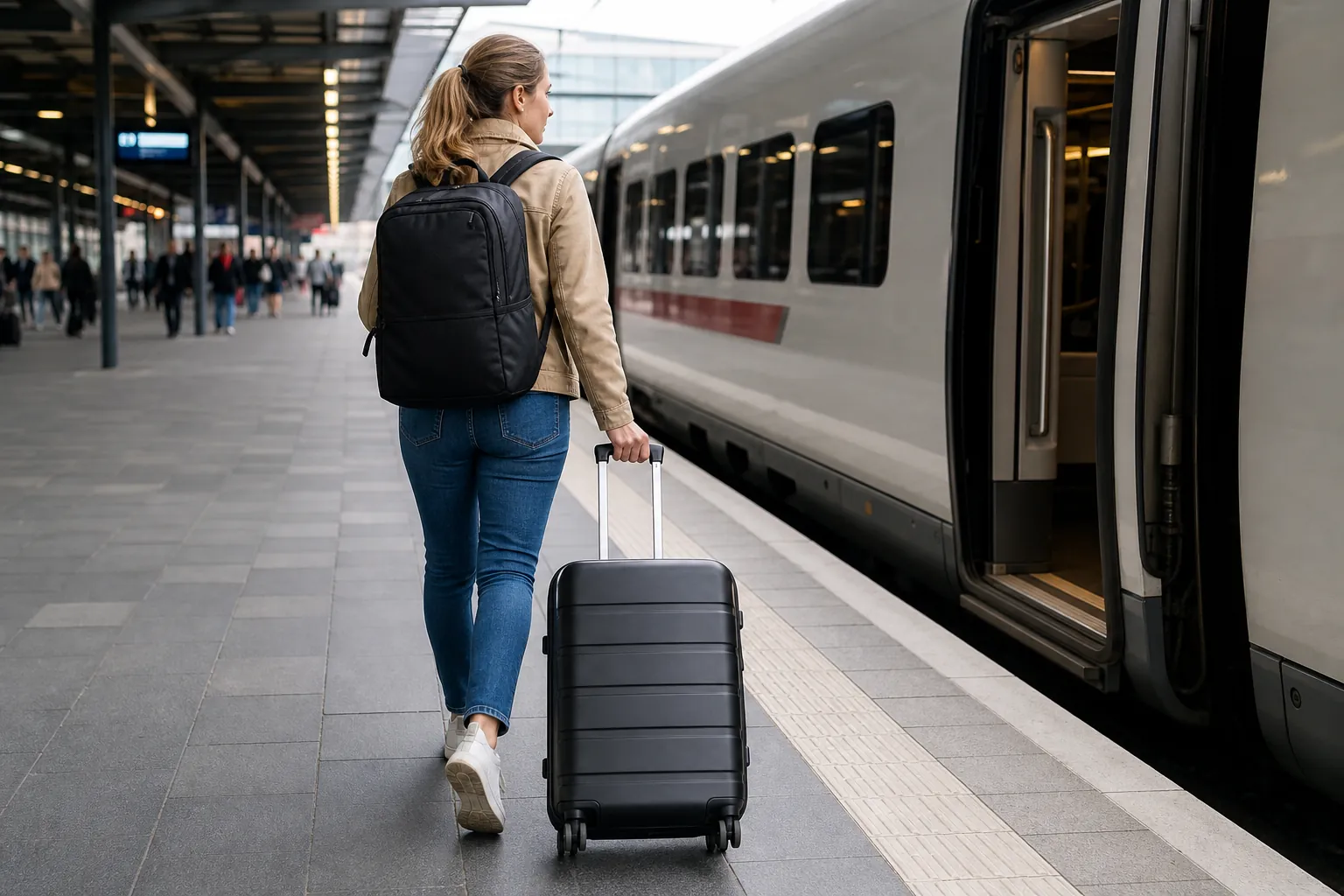 Real-life scene illustrating best carry-on luggage for short trips and tight connections.