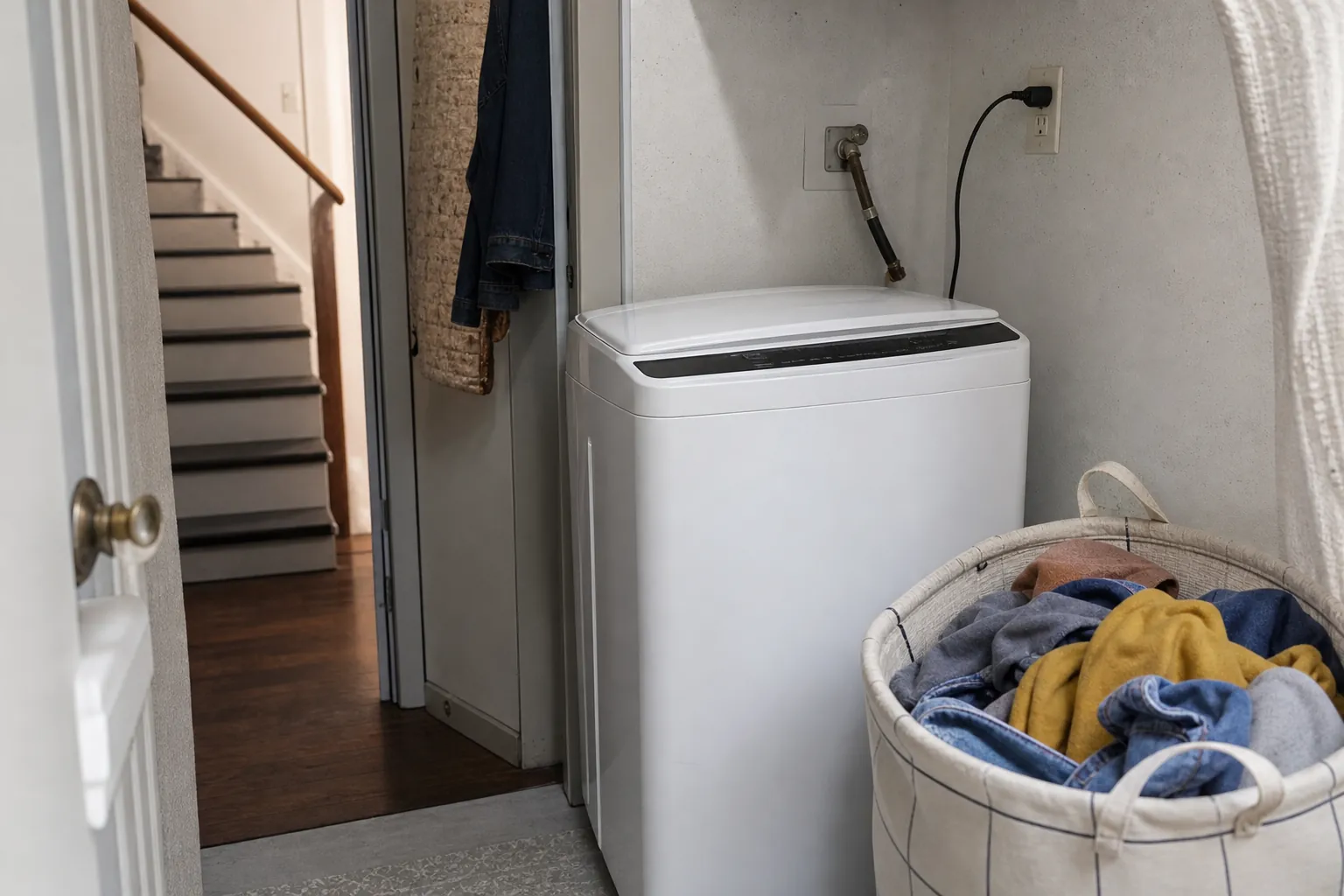 Real-life scene illustrating best compact washers for apartments and tight laundry areas.