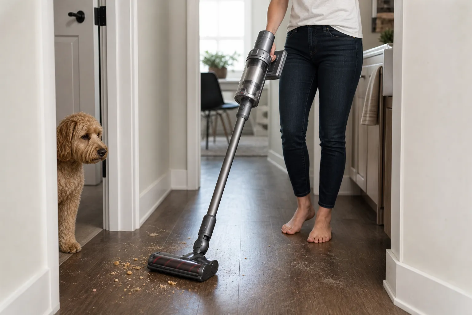 Real-life scene illustrating best cordless vacuums for apartments and quick daily cleanup.