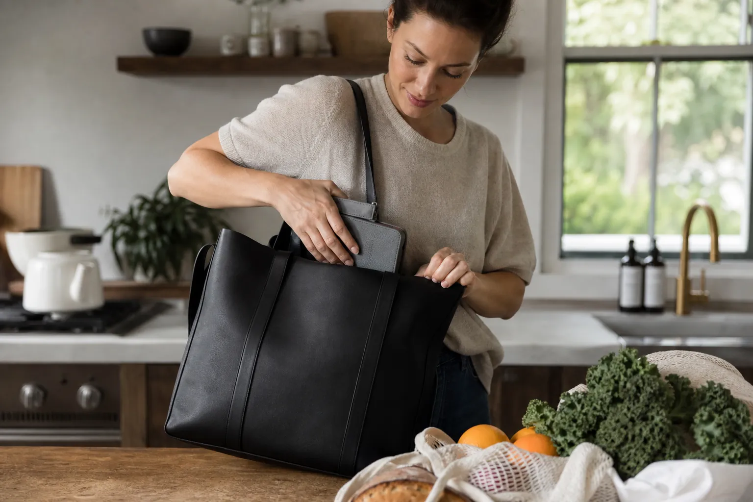 Real-life scene illustrating best everyday tote bags for work, errands and organized carry.