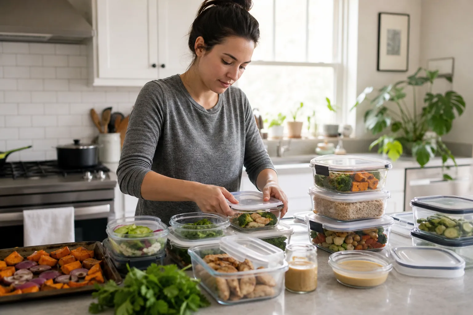 Real-life scene illustrating best food storage containers for meal prep and packed lunches.