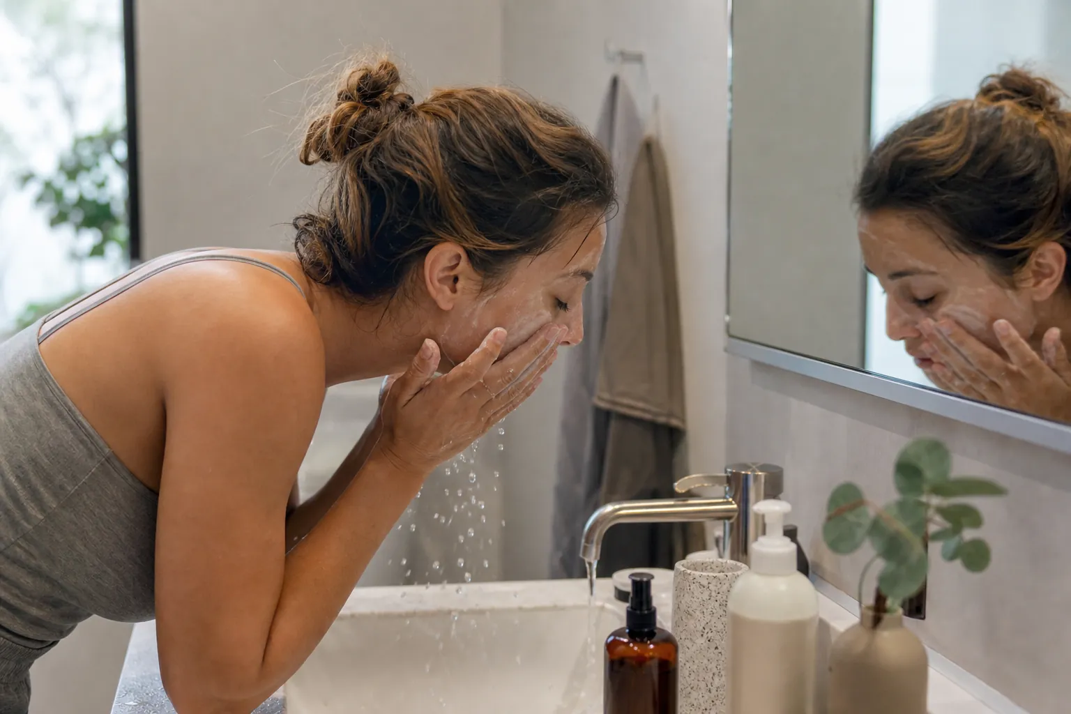Real-life scene illustrating best gentle cleansers for simple morning and evening routines.