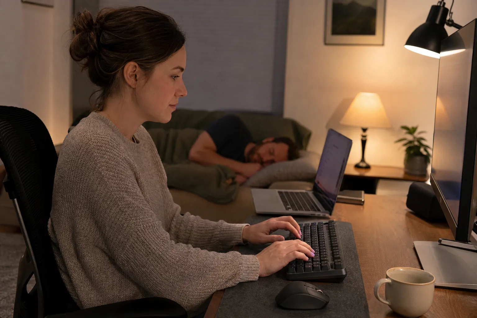 Real-life scene illustrating best keyboards for comfortable home offices and shared desks.