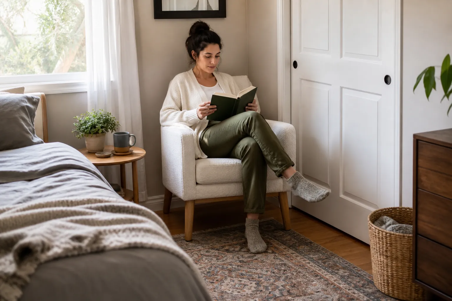 Real-life scene illustrating best reading chairs for small rooms without sacrificing comfort.