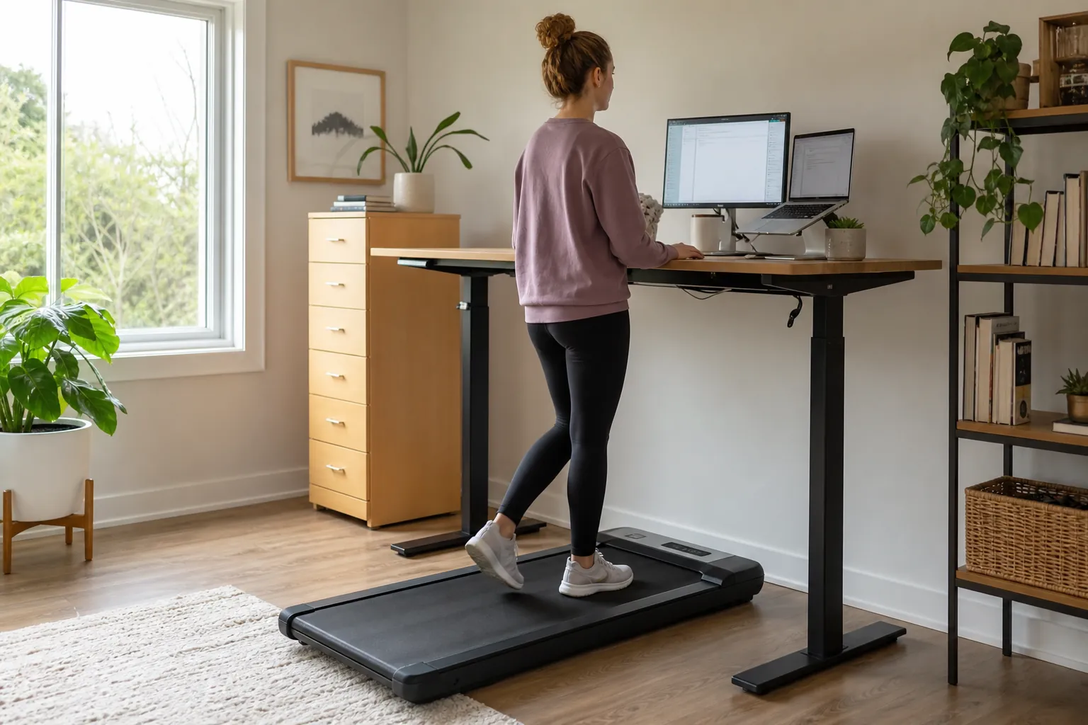 Real-life scene illustrating best walking pads for small home offices.