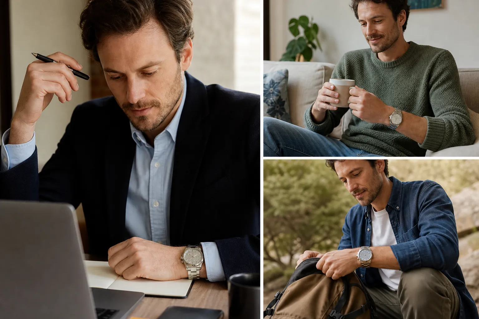 Real-life scene illustrating best watches for workdays, weekends and versatile style.