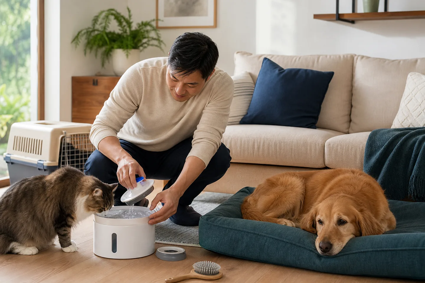 A realistic everyday pets shopping scene for best dog beds for comfortable rest in shared living spaces.